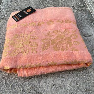 Luxury Towel Bath Pink Towel Gold Tone Embroidery Soft Long Towel 54X25 inches